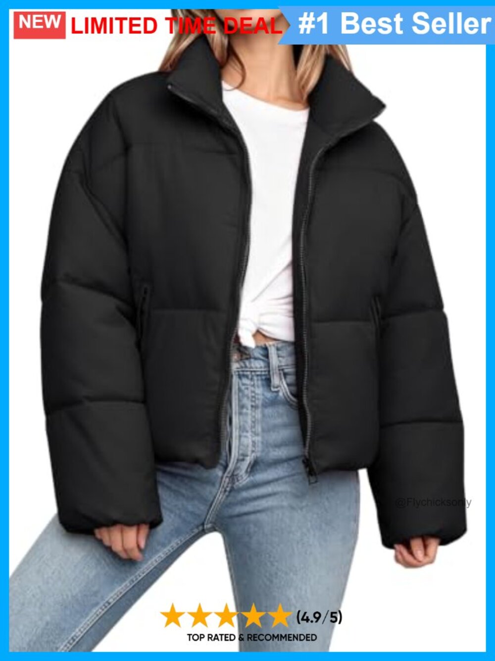 PEHMEA Women's Cropped Puffer Jacket Warm Quilted Coat with Pockets